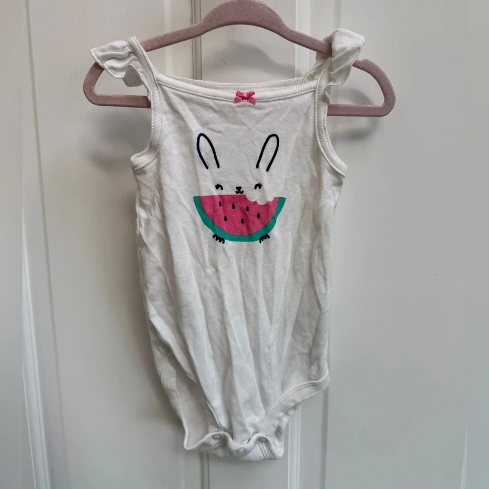 Carter’s 18M White Girls Bunny Watermelon Tank Top Onesie Bodysuit